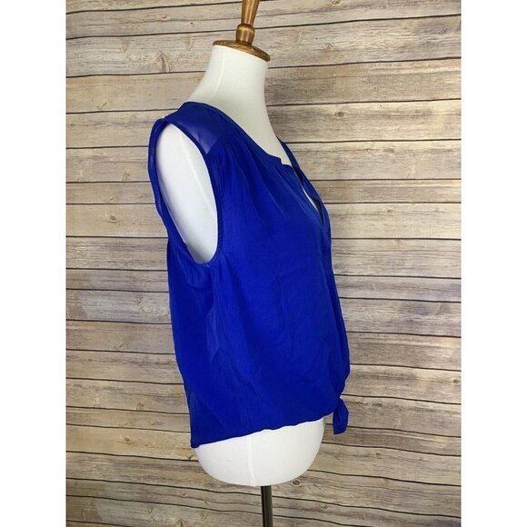 American Eagle Womens Small Tie Front Blouse Blue Popover Style Sleeveless - Picture 6 of 8